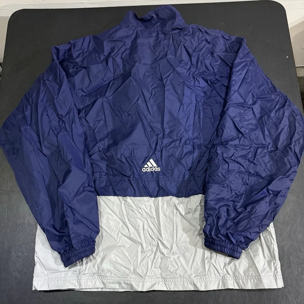 Vintage 90s Adidas Full Zip Windbreaker Navy Blue /‎ Gray Jacket Size Medium